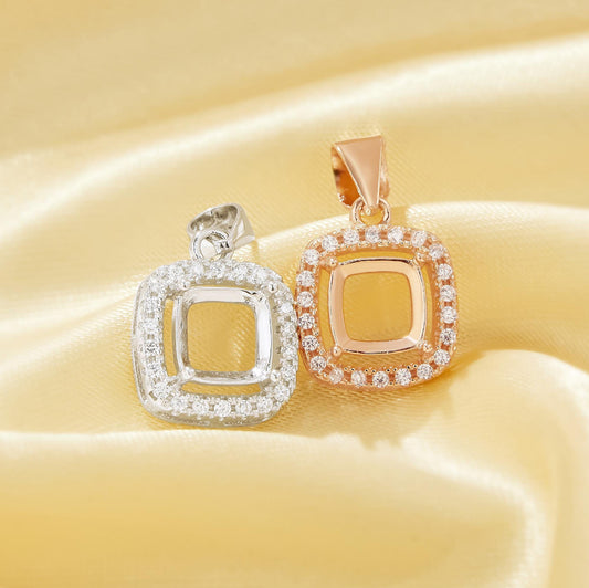 10mm Halo Cushion Square Pendant Necklace