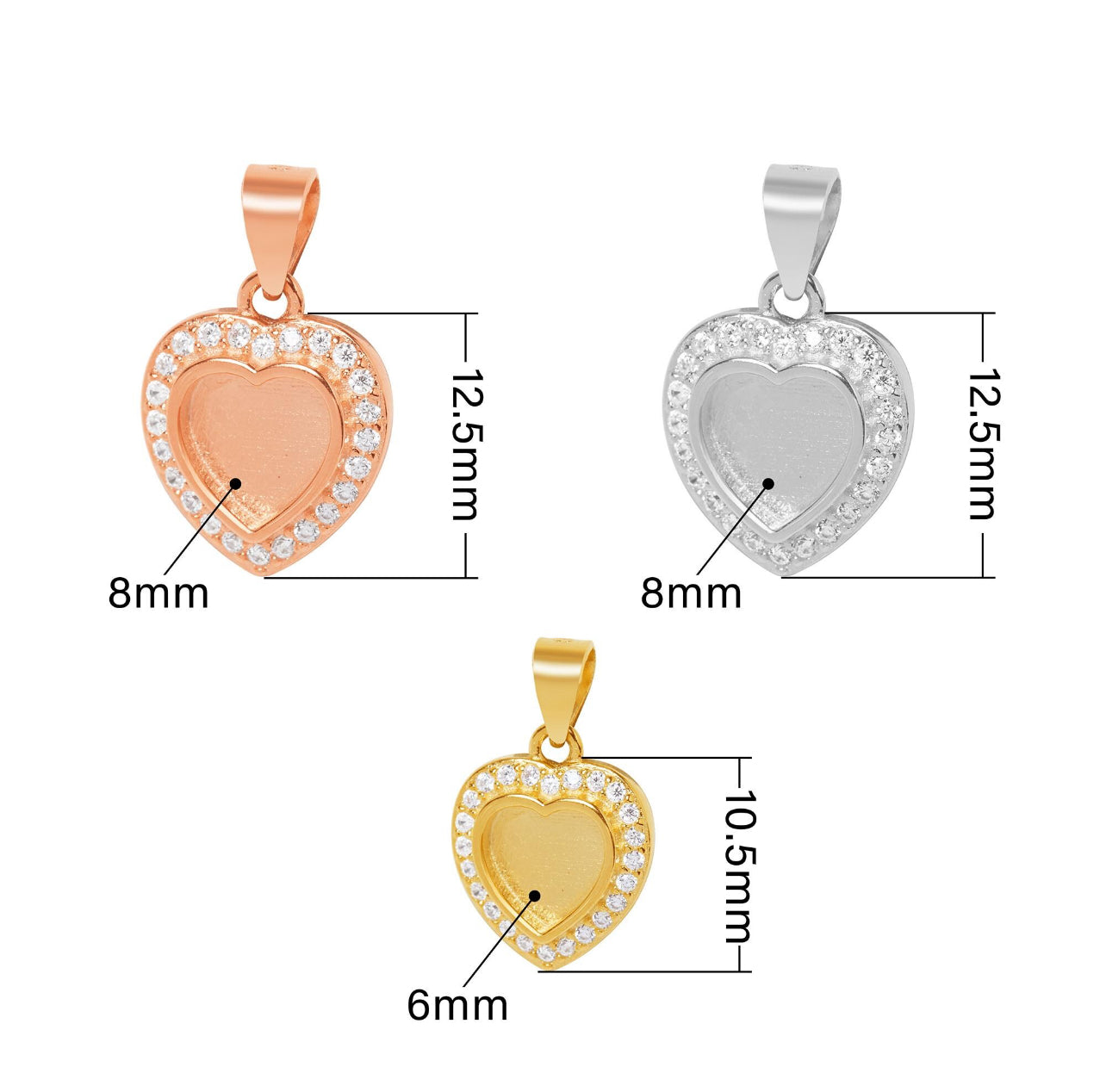 6mm or 8mm heart pendant