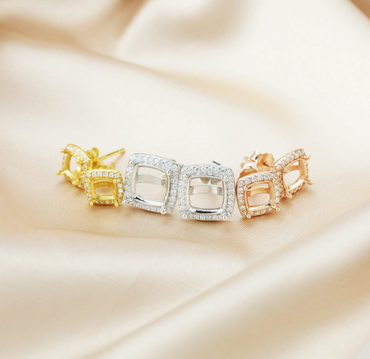 6MM Cushion Square Prong Bezel Studs Earrings
